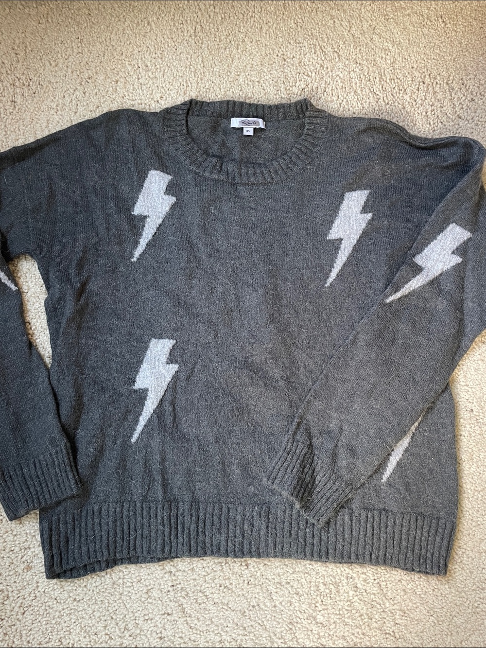 Rails Charcoal Crewneck Sweater with Light Gray Lightning Motif